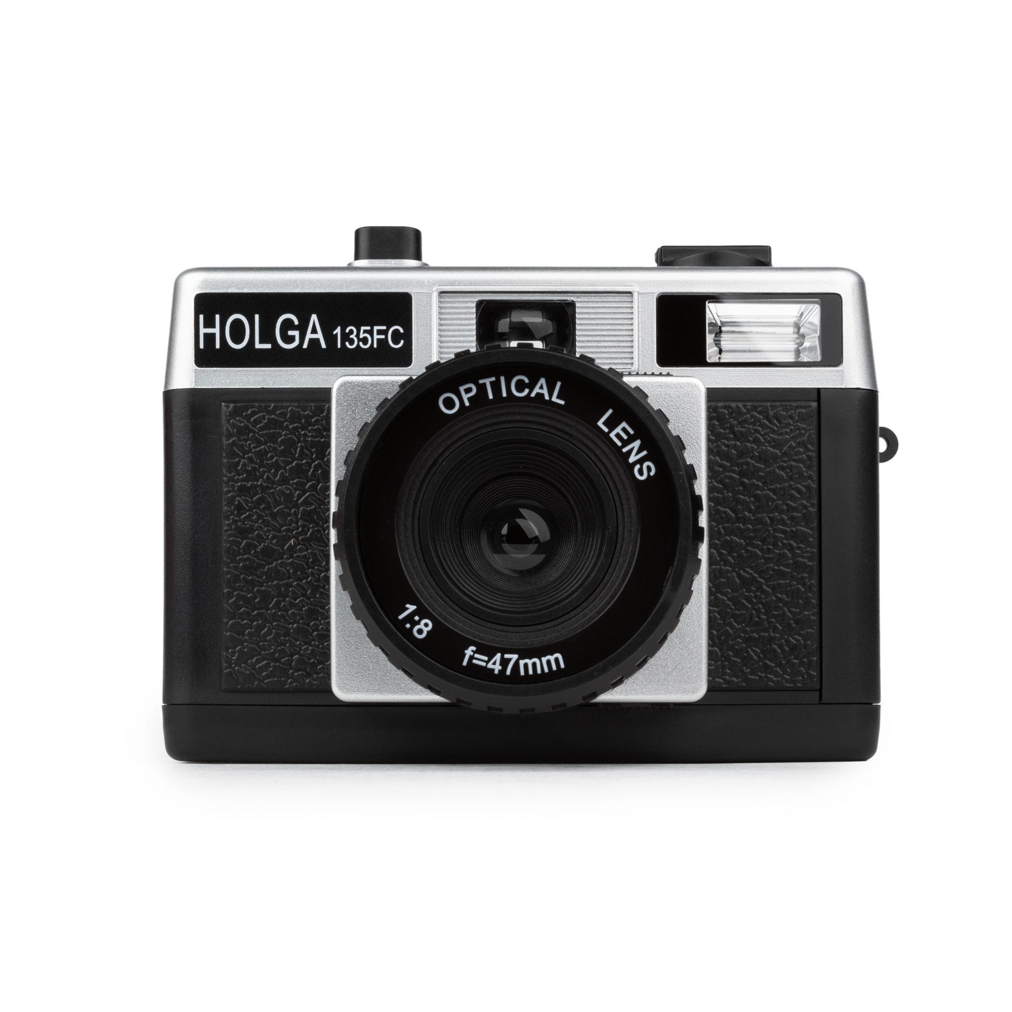 HOLGA 135FC mit Blitz schwarz silber 35mm Kamera